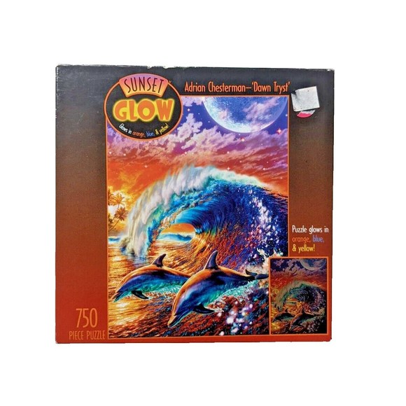 Ceaco 2004 Sunset Glow 750 Piece Puzzle Adrian Chesterman "Dawn Tryst" Dolphins - Picture 1 of 8